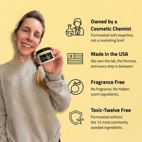 YEOUTH spreading cream across décolleté for improved texture and tone