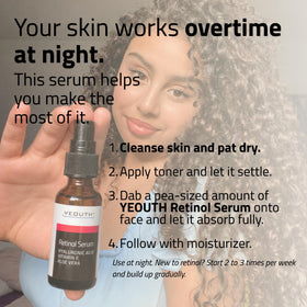 YEOUTH night routine scene with serum by bedside showing ease of evening skincare benefit