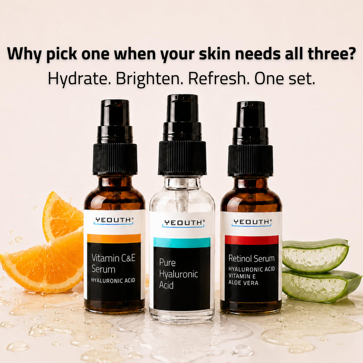 YEOUTH retinol serum pump close-up highlighting precision application and smoother-looking texture