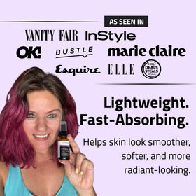 YEOUTH serum applied to cheek illustrating smoothing and plumping hydration benefit