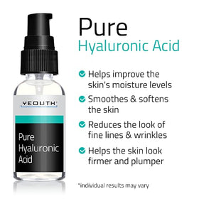 YEOUTH ingredient label close-up highlighting 99% hyaluronic acid concentration