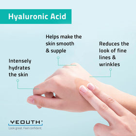 YEOUTH close-up of serum texture on skin, lightweight non-greasy hydration