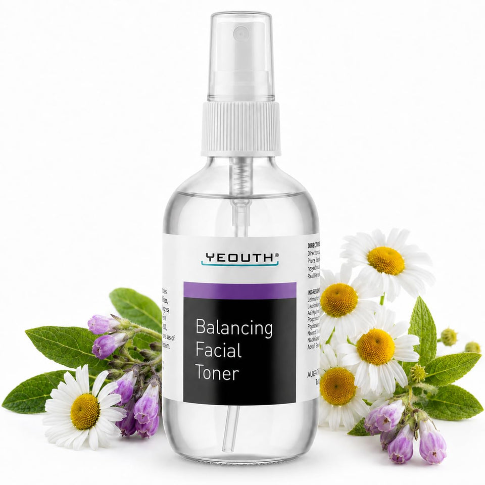 YEOUTH front packaging showing bottle and brand, conveys clean calming skincare