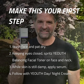 YEOUTH toner on a bathroom shelf in lifestyle scene suggesting daily routine ease
