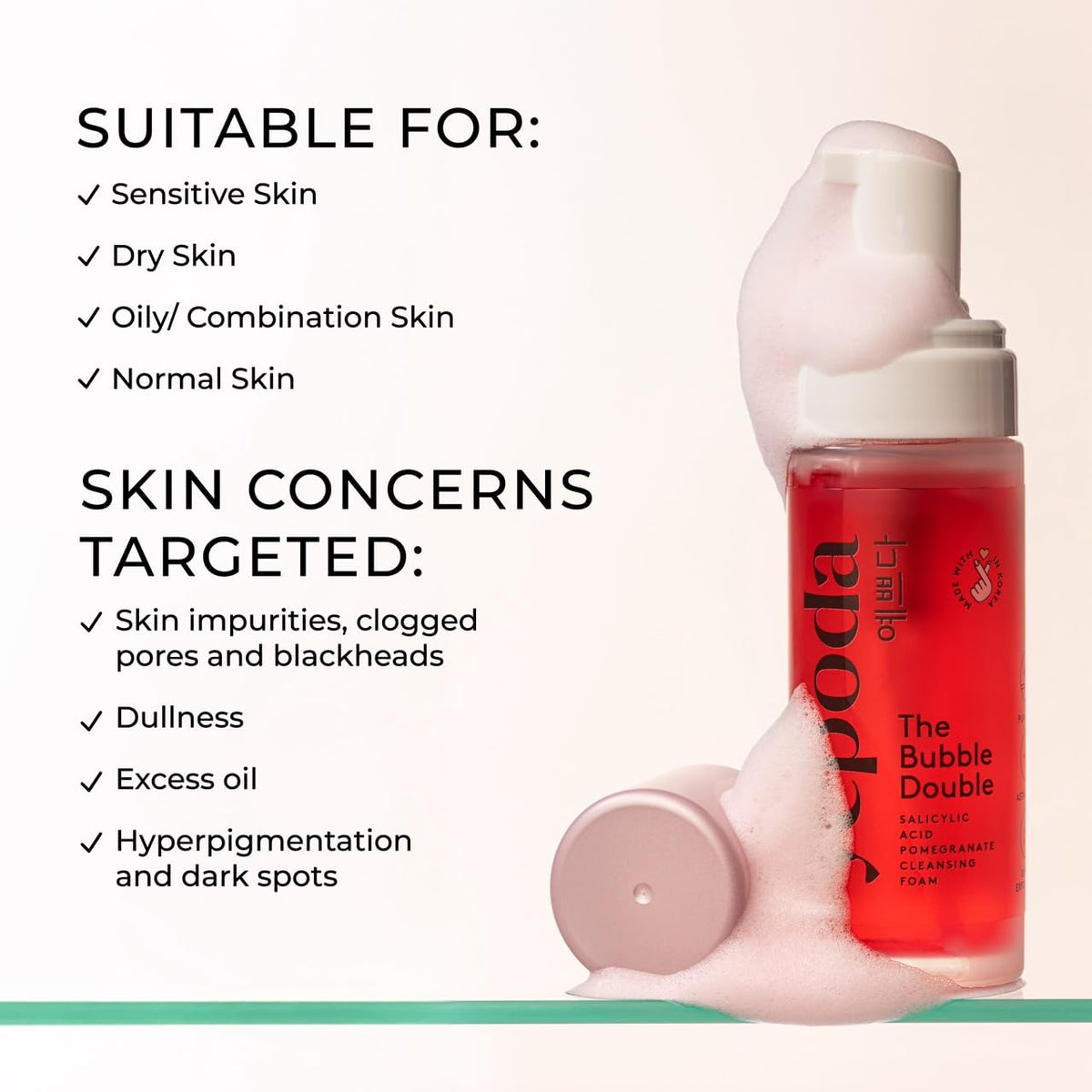 Yepoda bottle label detail highlighting active ingredients and benefits