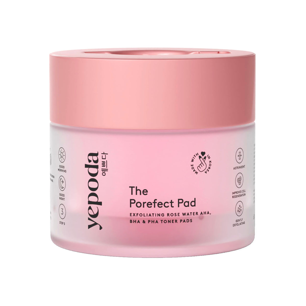 Yepoda heart-shaped pad top view showing shape for precise reach and quicker exfoliation