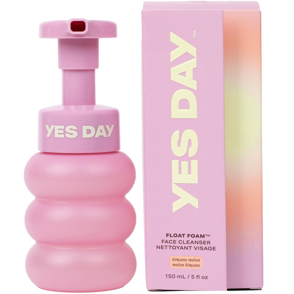 Yes Day front packaging showing cleanser bottle and benefits