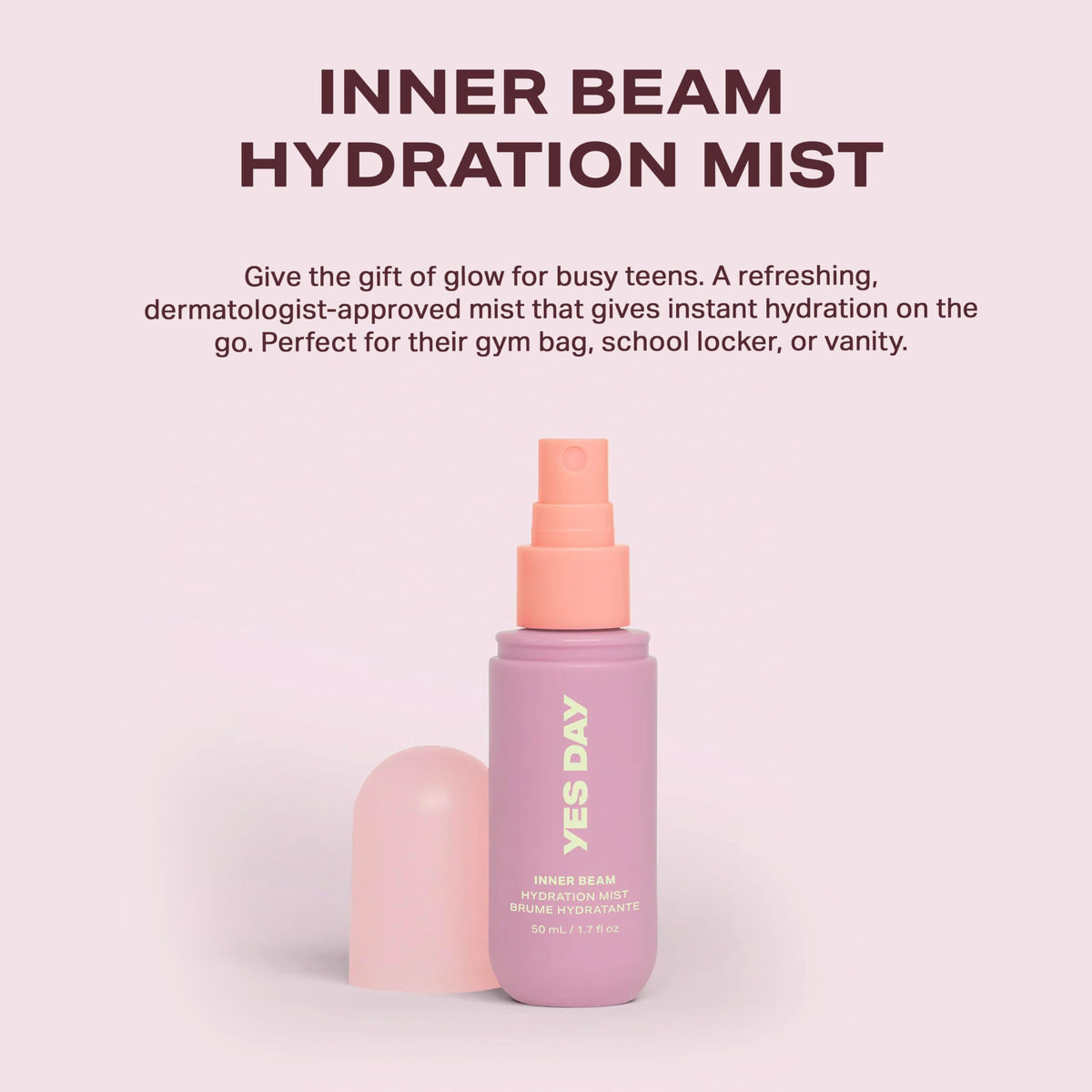 Yes Day mist nozzle close-up demonstrating fine spray for even hydration