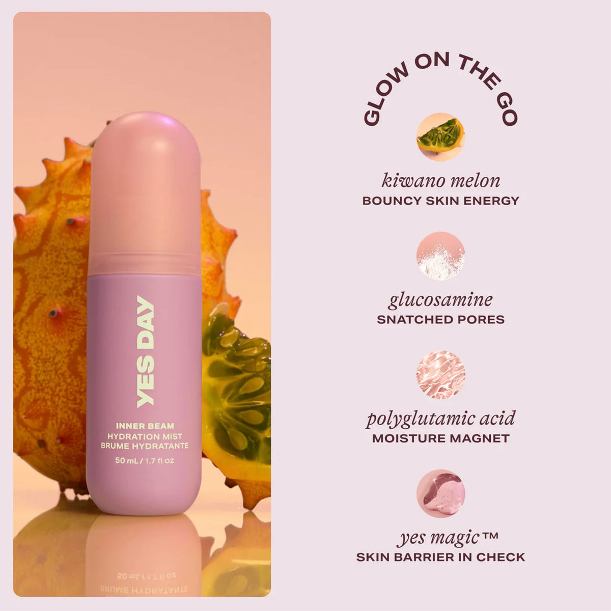 Yes Day texture droplets on skin illustrating lightweight, non-sticky hydration