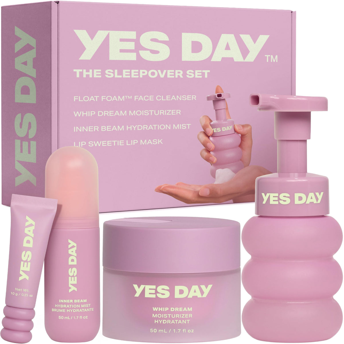 YES DAY front packaging showing the complete Sleepover Set for easy gifting and travel