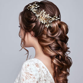 Yeshone comb inserted in bridal updo demonstrating secure hold advantage