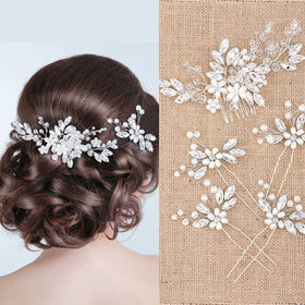 Yeshone front view of comb and four pins showing elegant silver finish and styling benefit