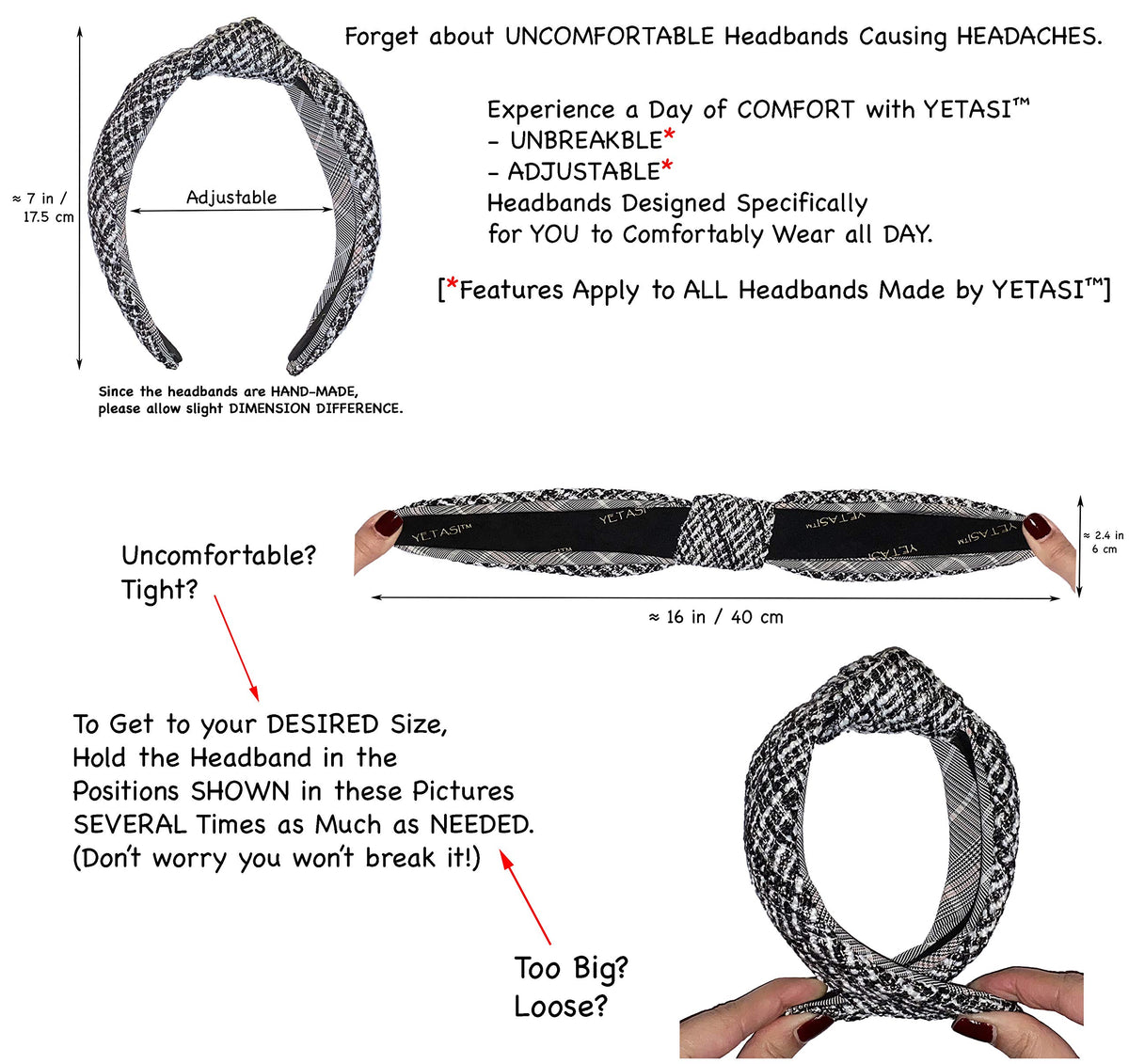 YETASI headband worn with hair up to secure and refine hairstyle