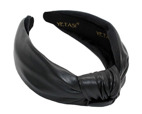YETASI front view black leather headband shows sleek design and instant style