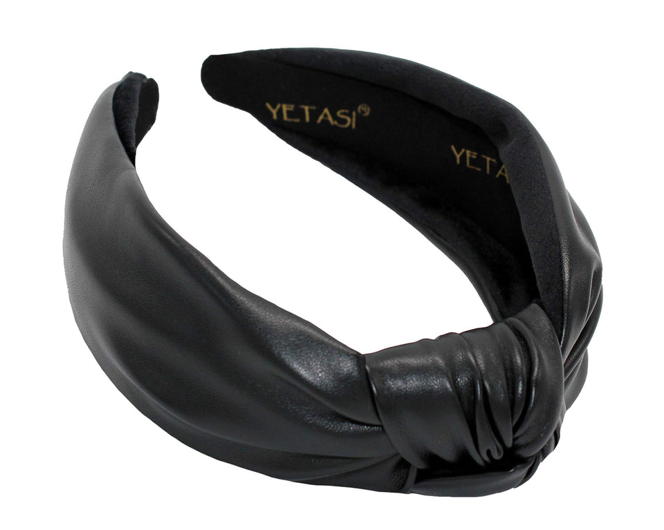 YETASI front view black leather headband shows sleek design and instant style