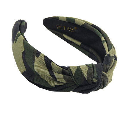 YETASI front view of green camo headband showing sleek shape and fast styling benefit