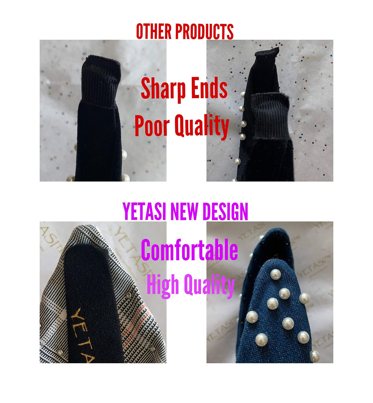 YETASI hand holding headband for scale showing adult fit and easy portability