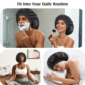 YFONG bonnet worn by model with curly hair preserving curl definition