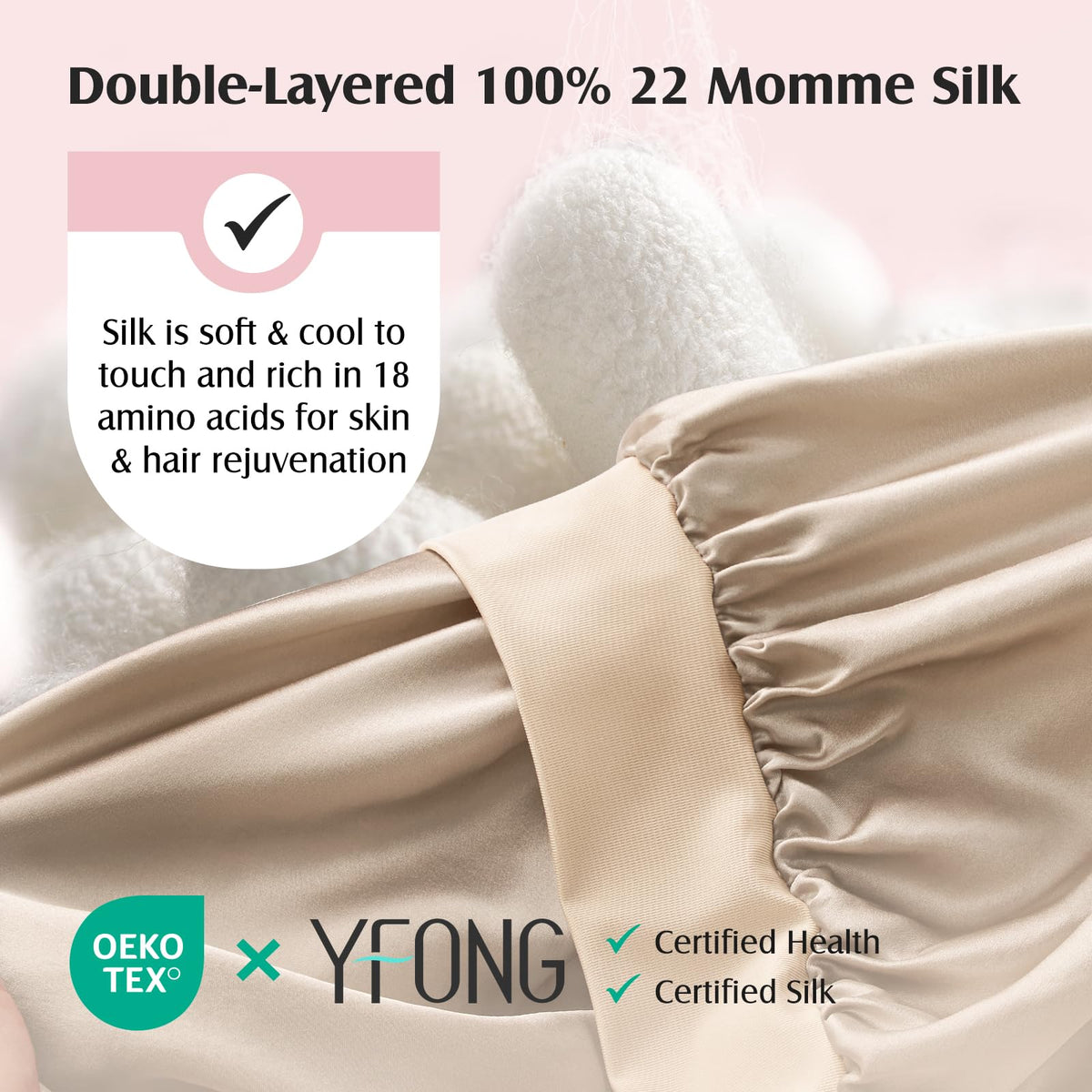 YFONG close-up of 22 momme silk weave highlighting smooth texture and durability