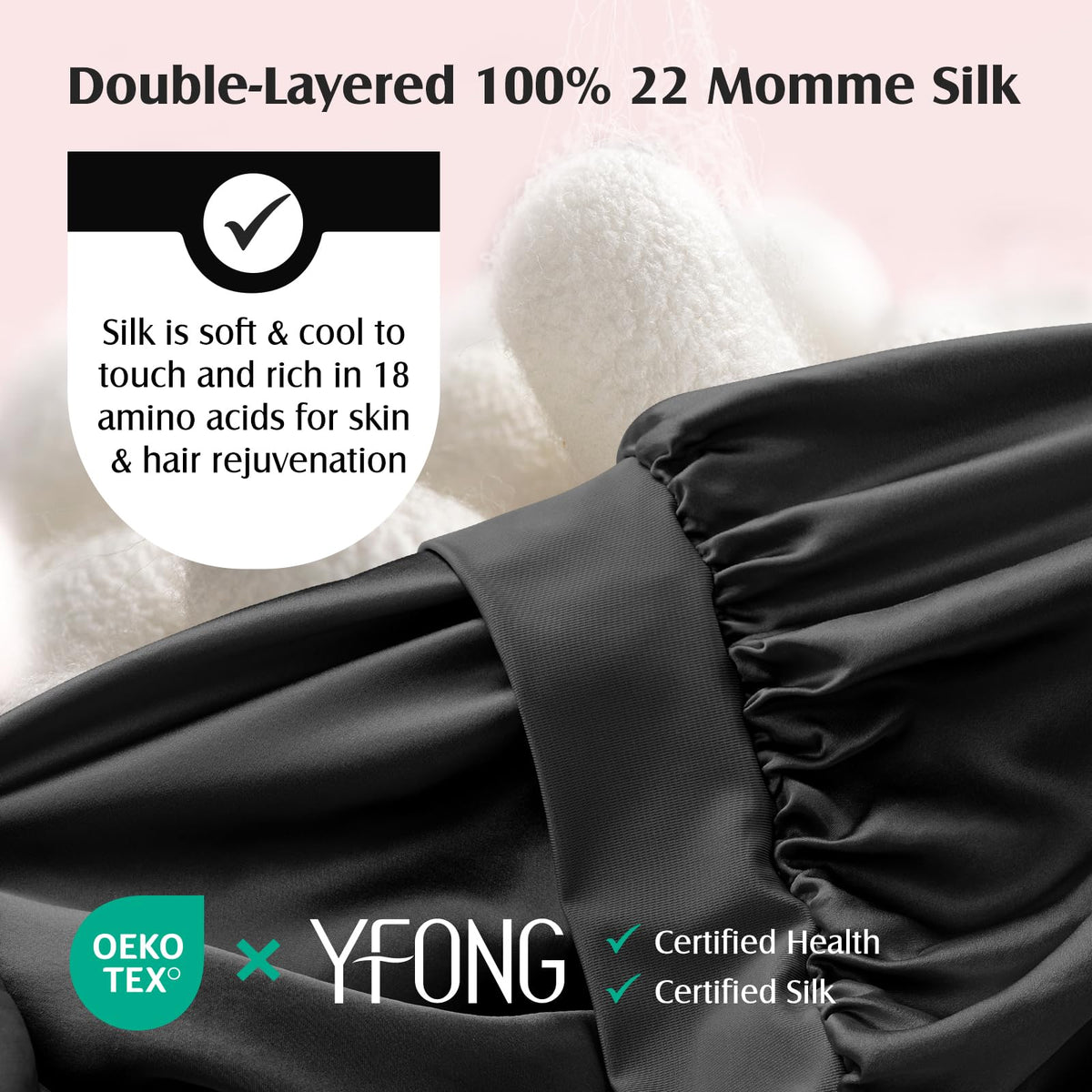 YFONG close-up of double-layer 22 momme silk showing smooth texture and sheen benefit