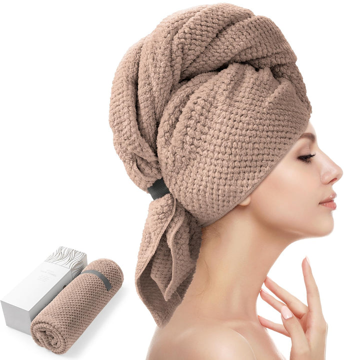 YFONG front view brown towel wrap showing full coverage and neat finish