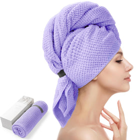YFONG front view of purple hair towel showing full turban and size benefits
