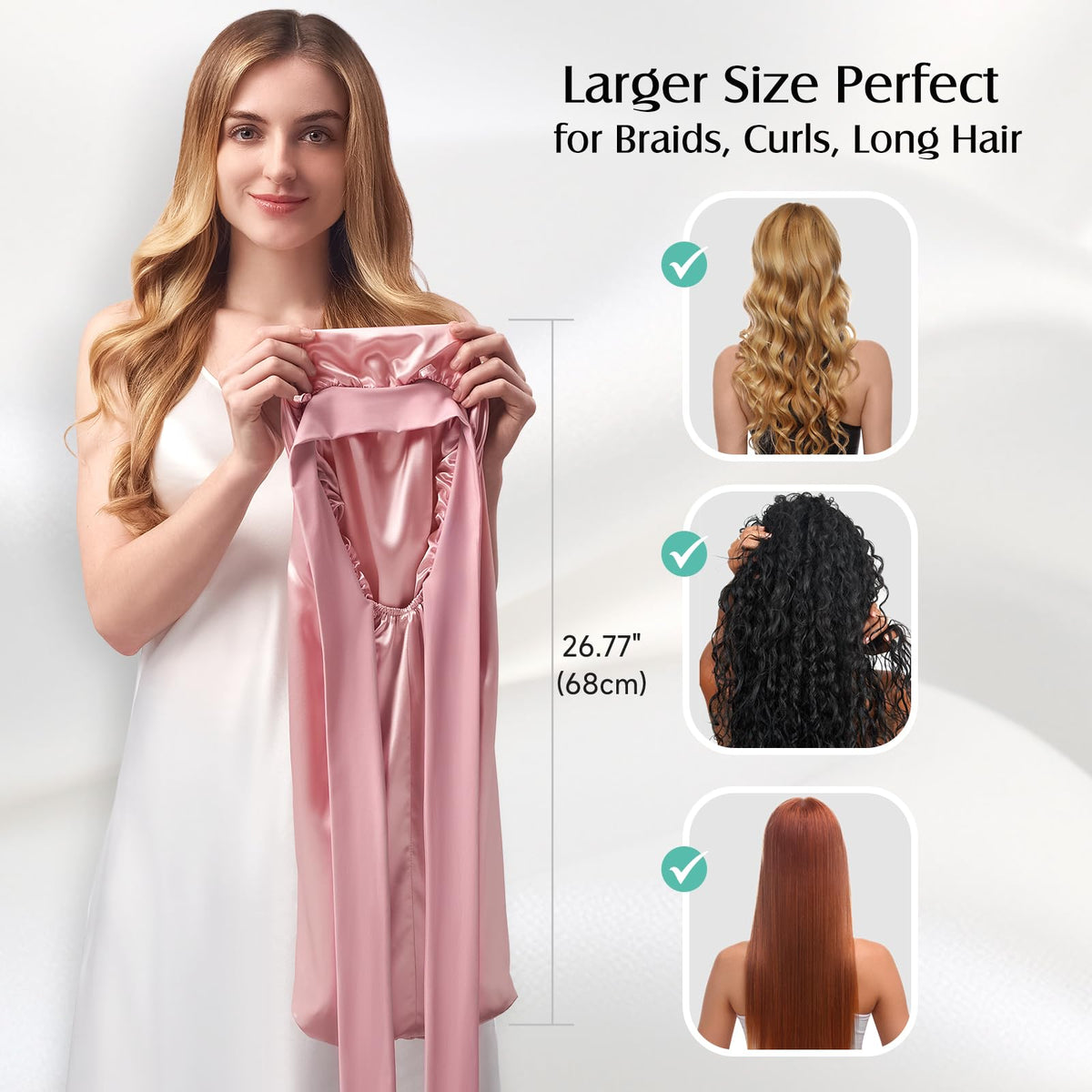 YFONG inside view showing smooth silk lining protecting hair overnight