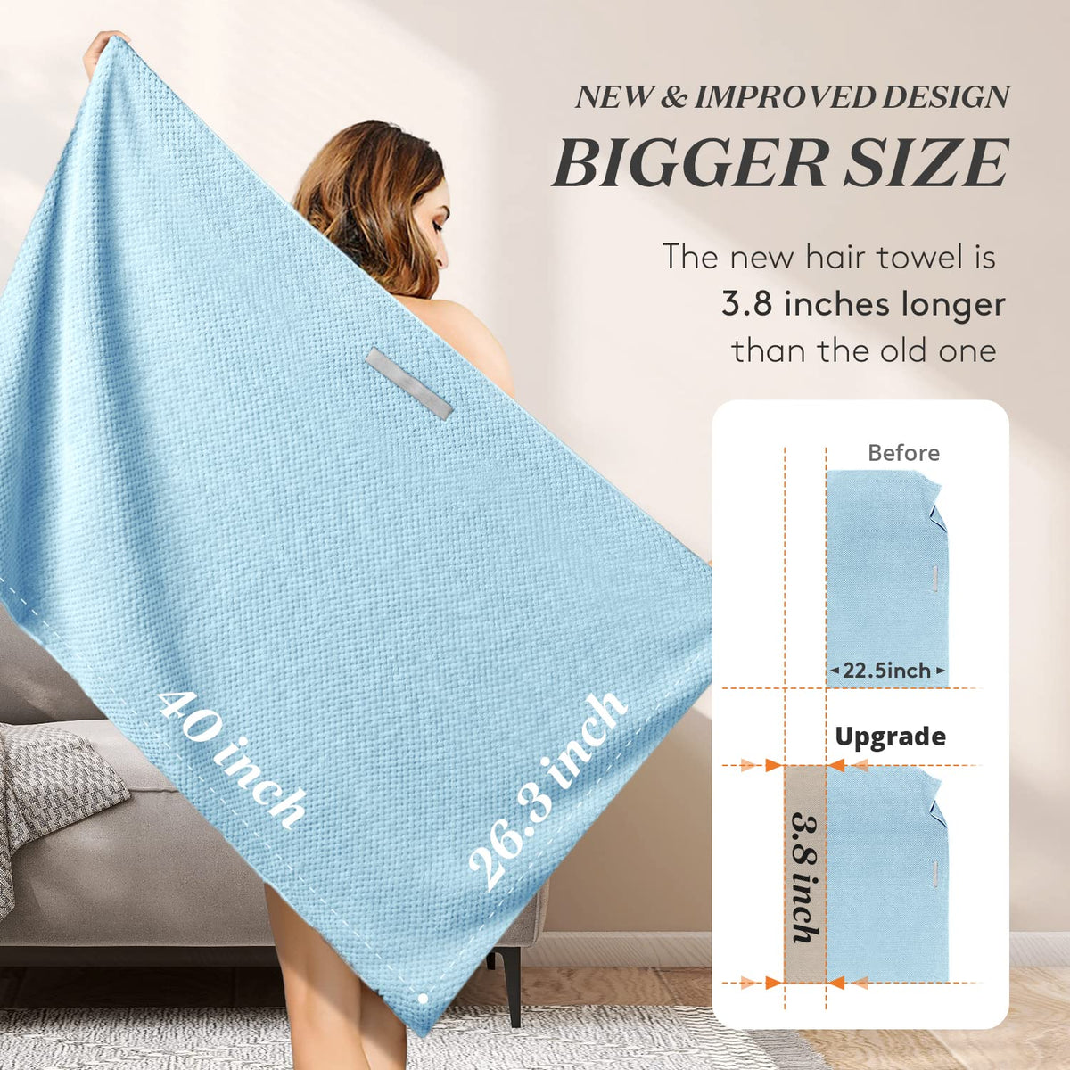 YFONG towel displayed on chair to show 26.3x40 inch scale benefit