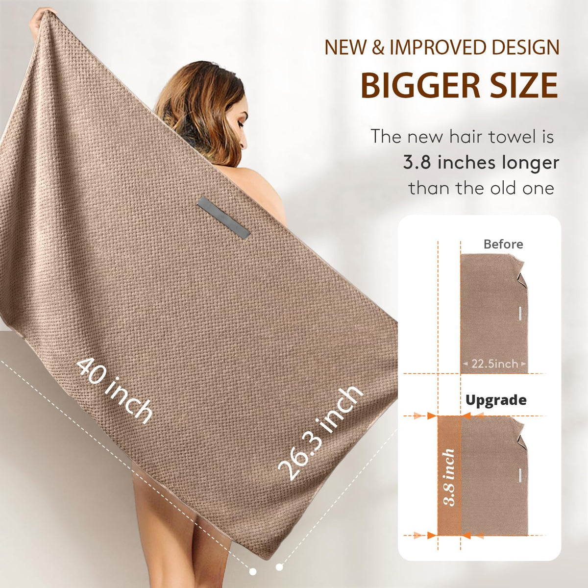 YFONG towel laid flat 26.3x40 inches showing generous size