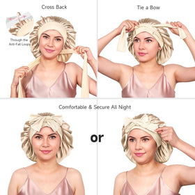 YFONG bonnet displayed on mannequin head to illustrate true size and drape