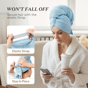 YFONG towel wrapped on woman with curly hair showing gentle drying benefit