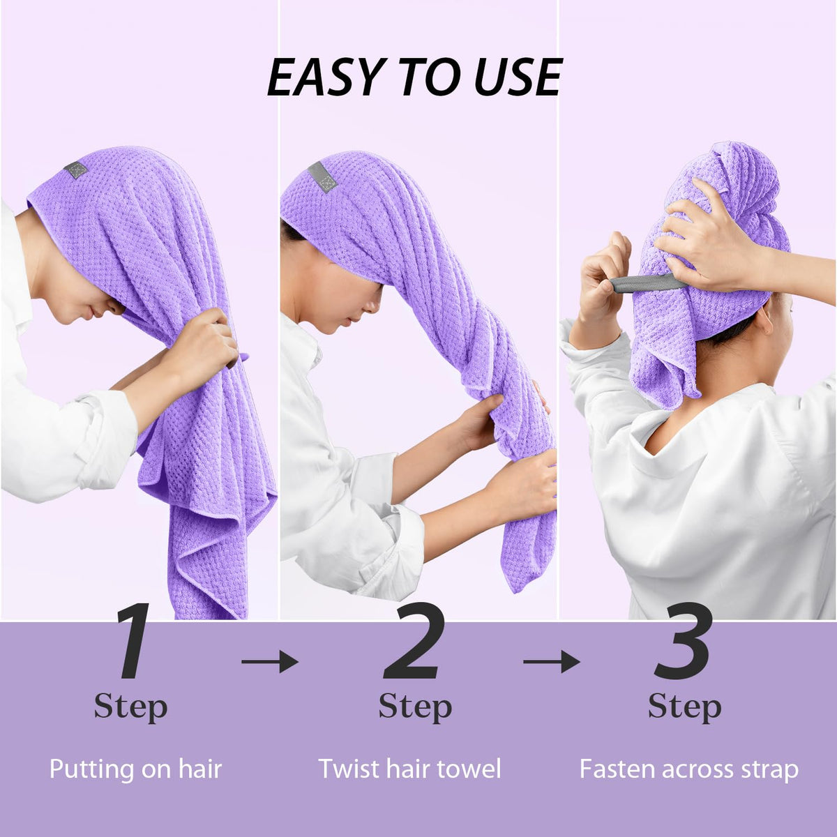YFONG towel soaking wet hair illustrating strong water absorption