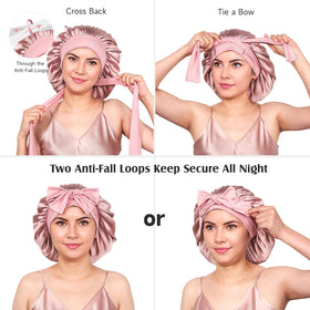 YFONG woman wearing bonnet in bedroom showing comfortable overnight protection
