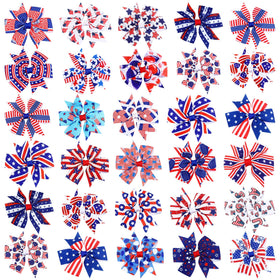 Yingzhao front view of 24-piece patriotic bow set showing variety and bulk value
