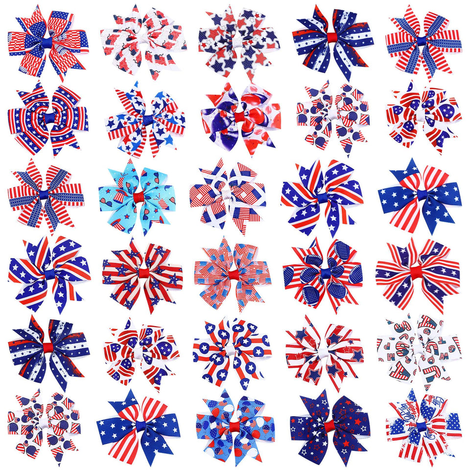 Yingzhao front view of 24-piece patriotic bow set showing variety and bulk value