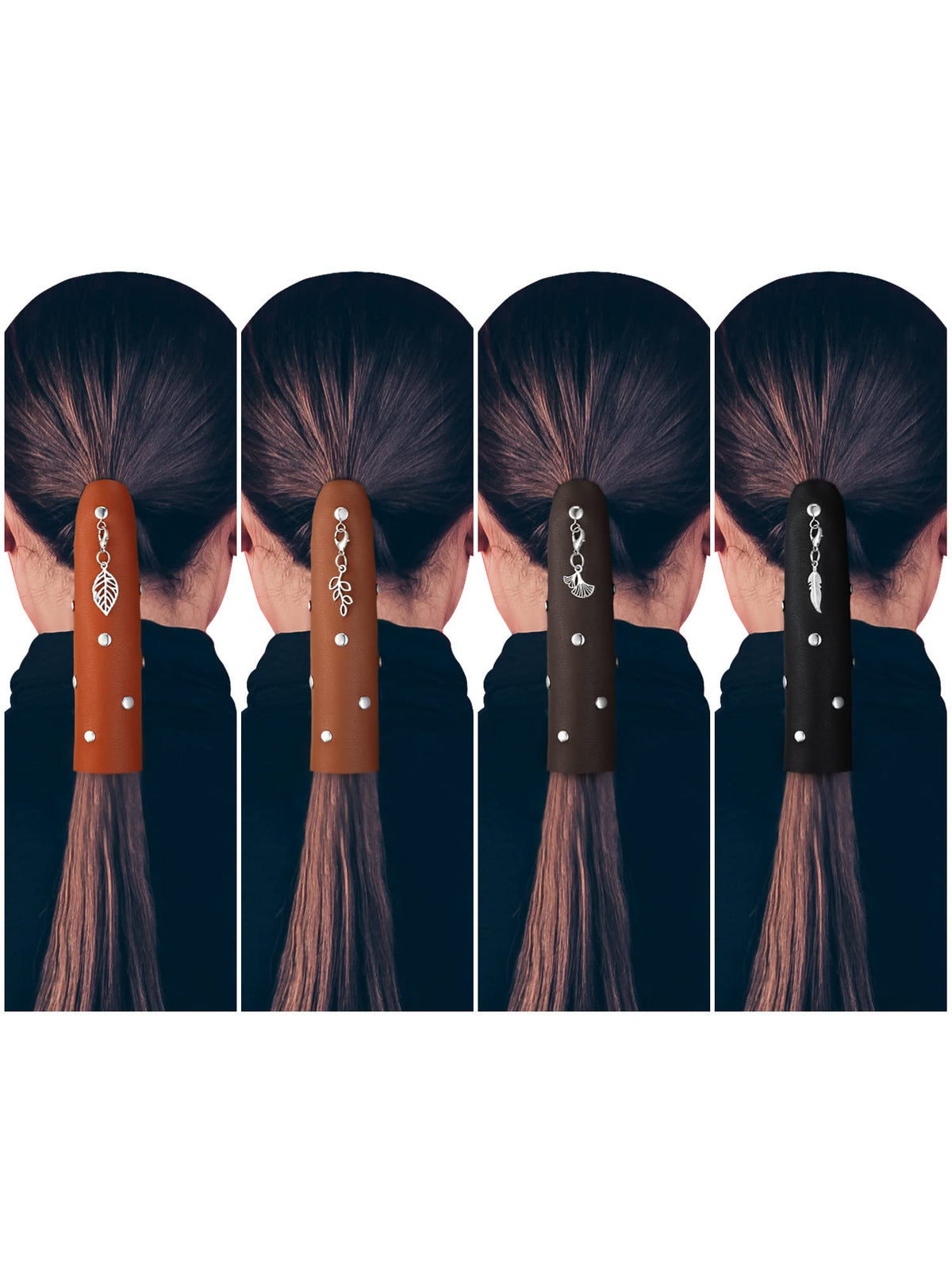Yinkin front packaging showing four leather ponytail wraps for versatile styling