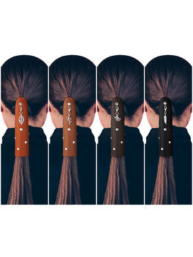 Yinkin front packaging showing four leather ponytail wraps for versatile styling