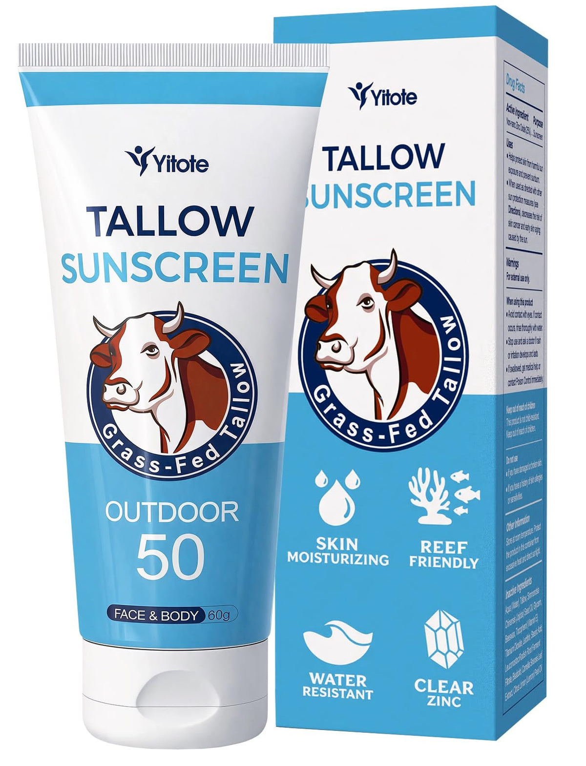 Yitote front packaging showing SPF 50 protection and travel-ready tube benefit