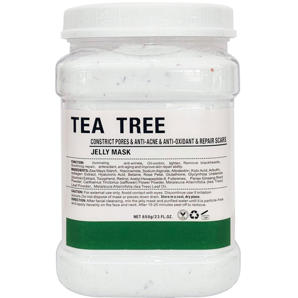 YMEYFAN front jar showing tea tree jelly mask and clear labeling for professional use