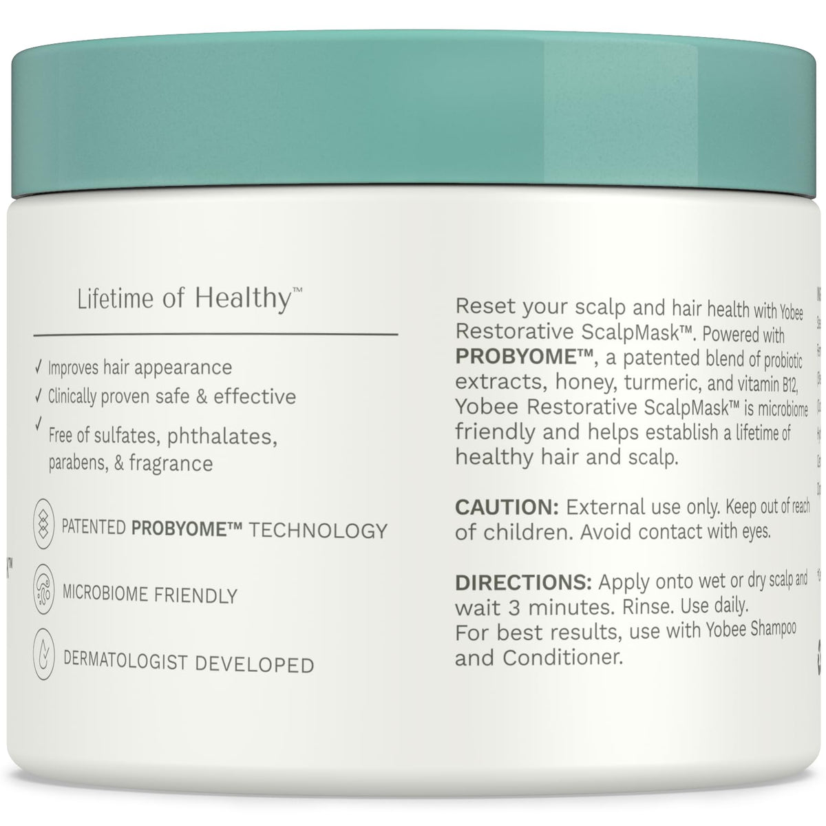 Yobee label close-up showing PROBYOME probiotic blend benefit