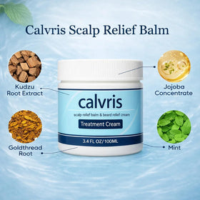 YOCMIPS Calvris open jar close-up texture, displays lightweight absorbent balm benefit