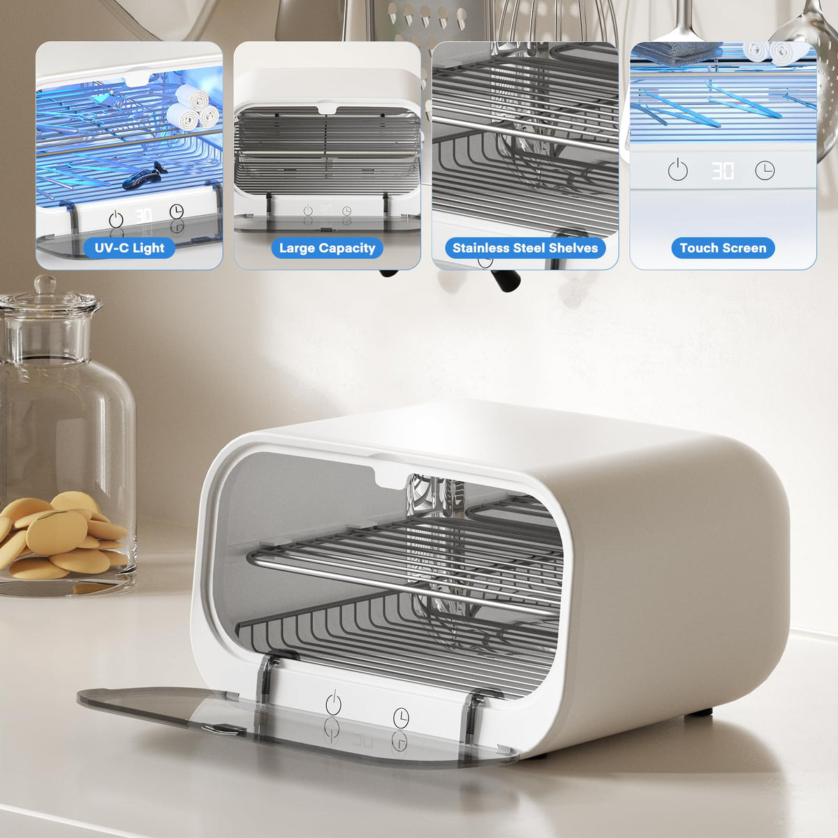 Yofuly sterilizer control panel closeup with mode buttons benefit: one-button simplicity