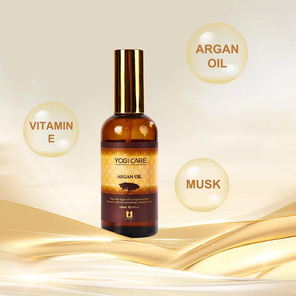 YOGI CARE applying oil to hair mid-lengths showing frizz control and smoothness benefit