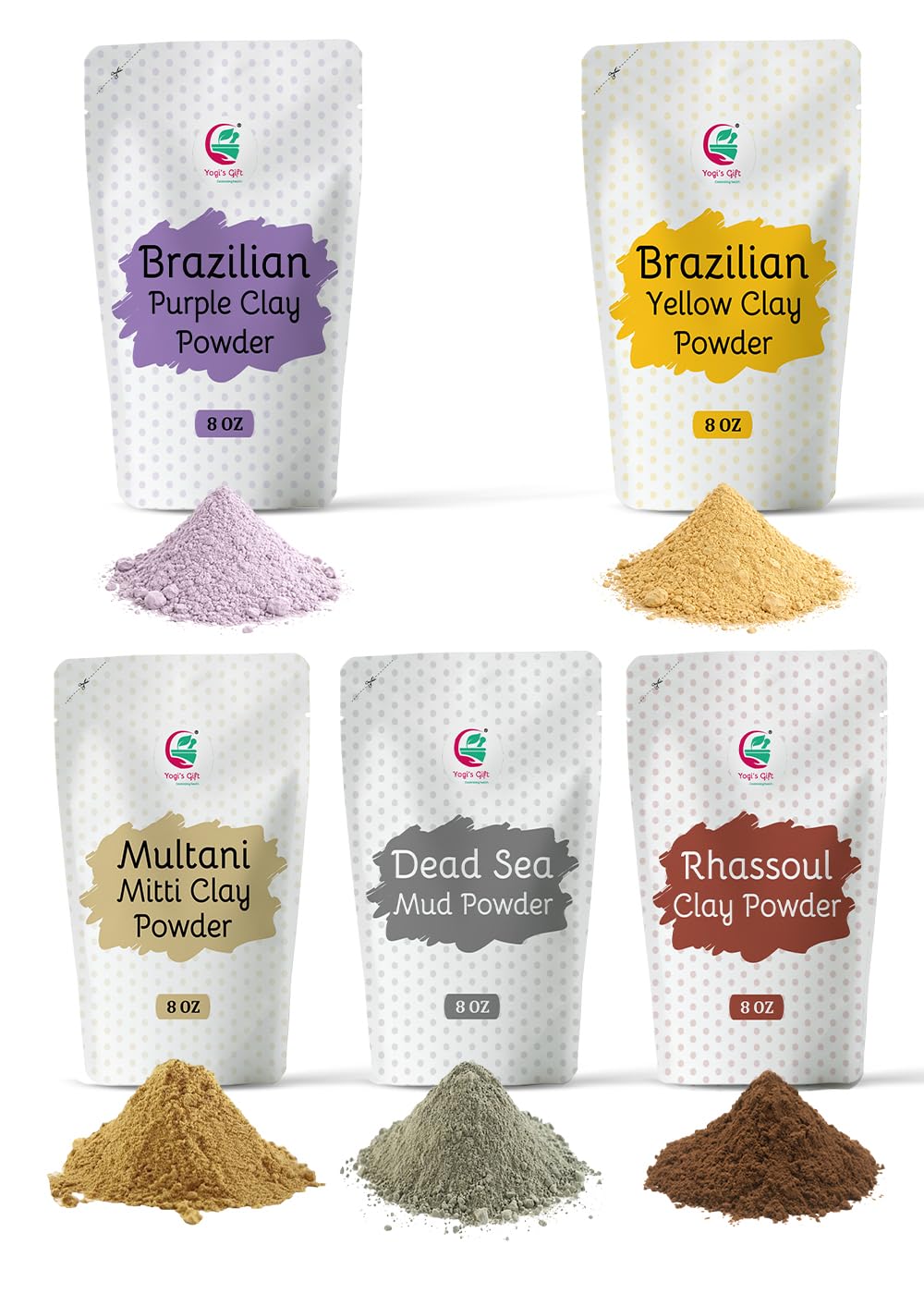 YOGI’S GIFT front packaging showing five clay pouches and benefits