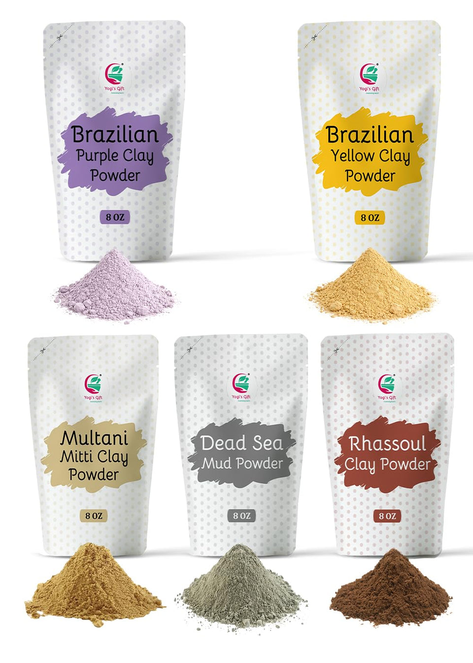 YOGI’S GIFT front packaging showing five clay pouches and benefits