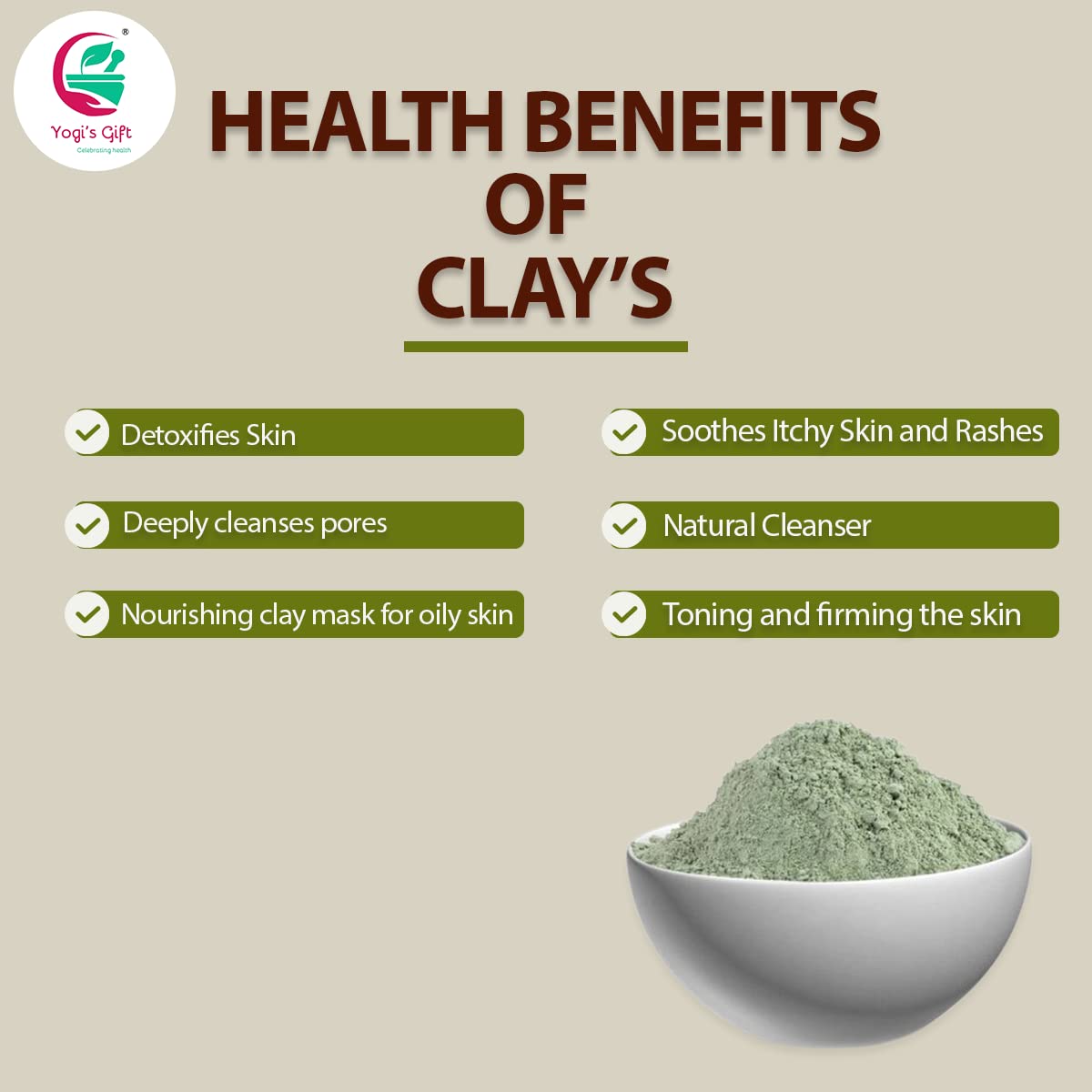 YOGI’S GIFT clay mask applied to skin showing gentle coverage benefit