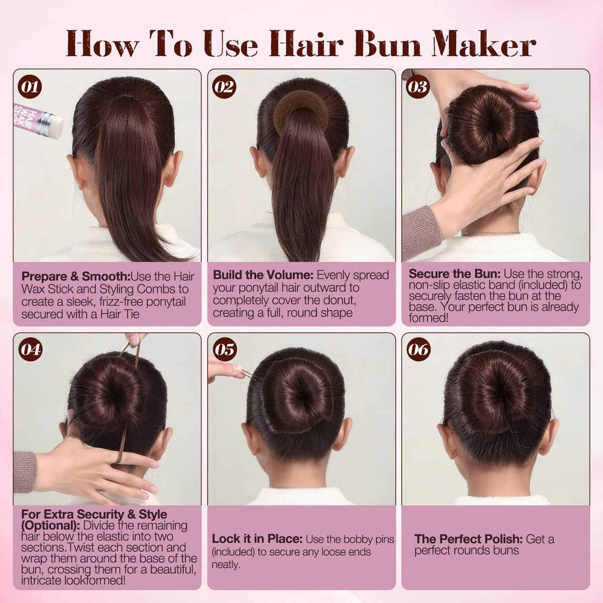 Yogode bun in use on model demonstrating polished hairstyle benefit