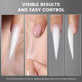 YOKE FELLOW finished stiletto nail extensions showing salon finish