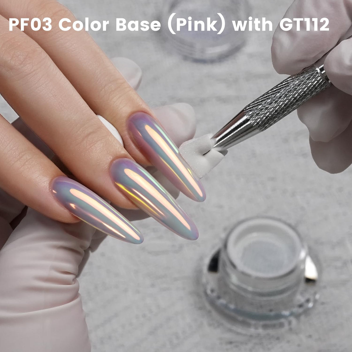 YOKE FELLOW manicure on dark base showing bold pink-to-green chameleon effect