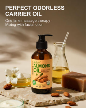 Small amount of Yoken almond oil on hair ends showing frizz control and added shine